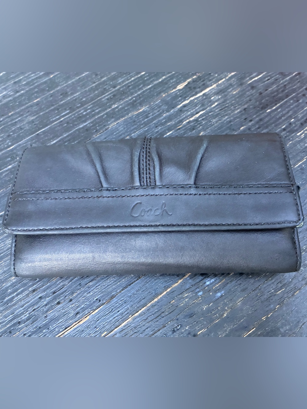 Coach Deep Black Leather Fold-Over Clutch | Vintage - Picture 11 of 17